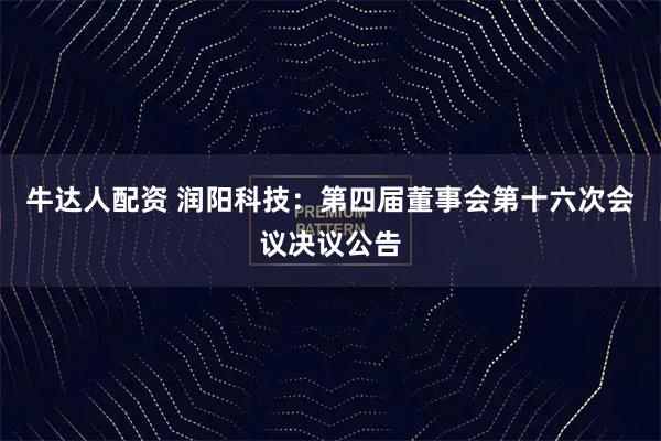 牛达人配资 润阳科技：第四届董事会第十六次会议决议公告